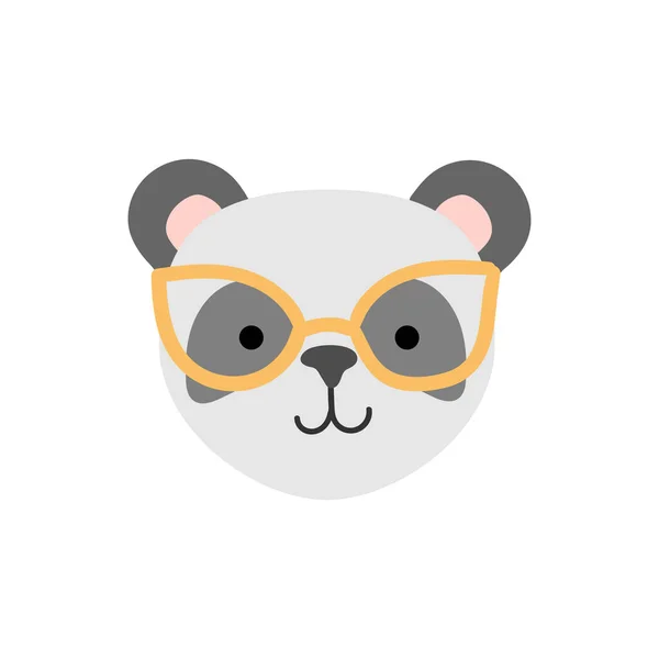 Симпатичная панда. Детское животное белый медведь с серыми глазами и розовыми ушами и золотым стеклом. — стоковый вектор