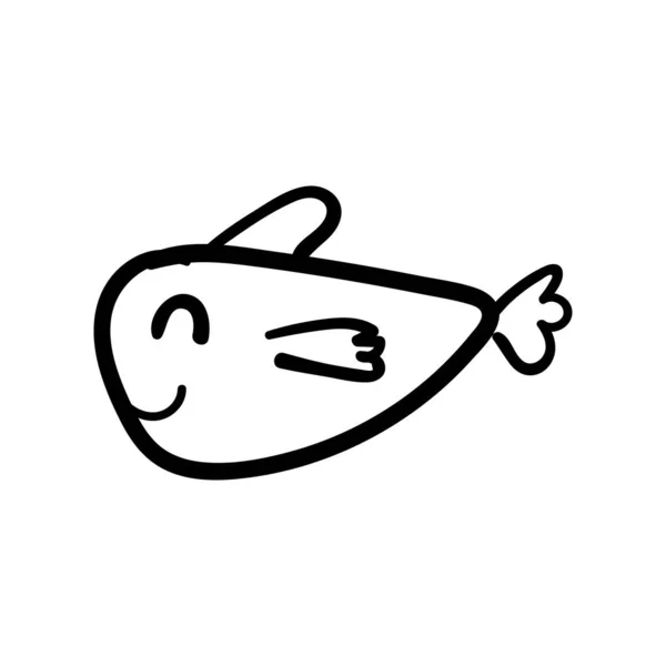 Pescado garabato dibujado a mano. Animales submarinos con aletas. Infantil divertida imagen de dibujos animados. — Archivo Imágenes Vectoriales