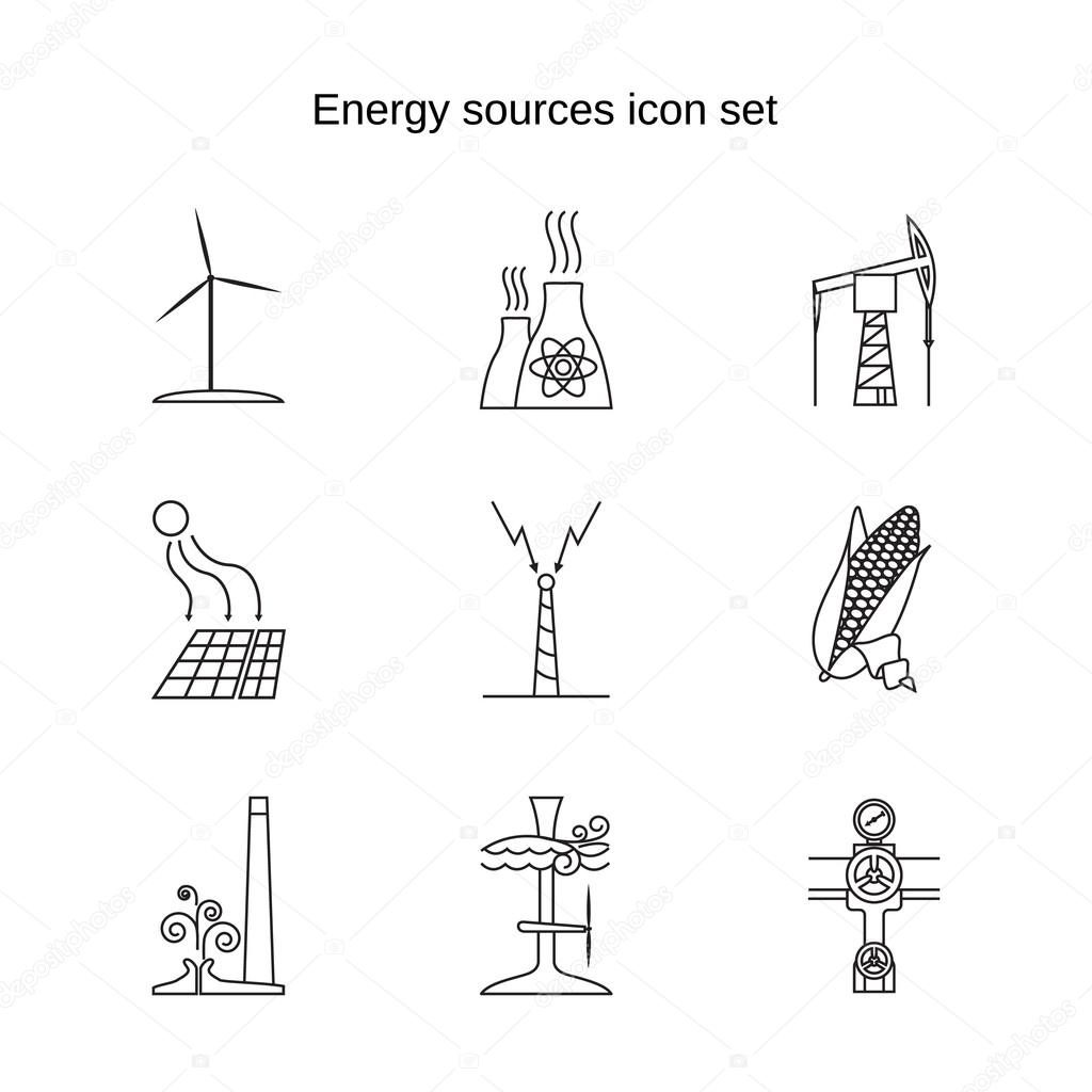 Energy sources icon set