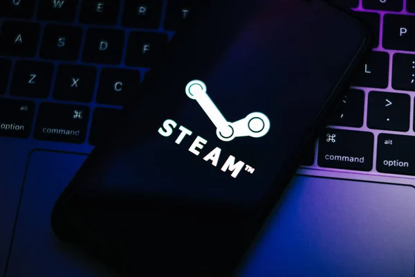 Logo Steam Sur Écran Smartphone — Photo