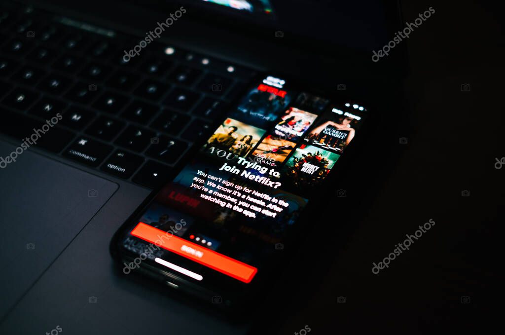 Netflix app on the smartphone screen, sing in page.