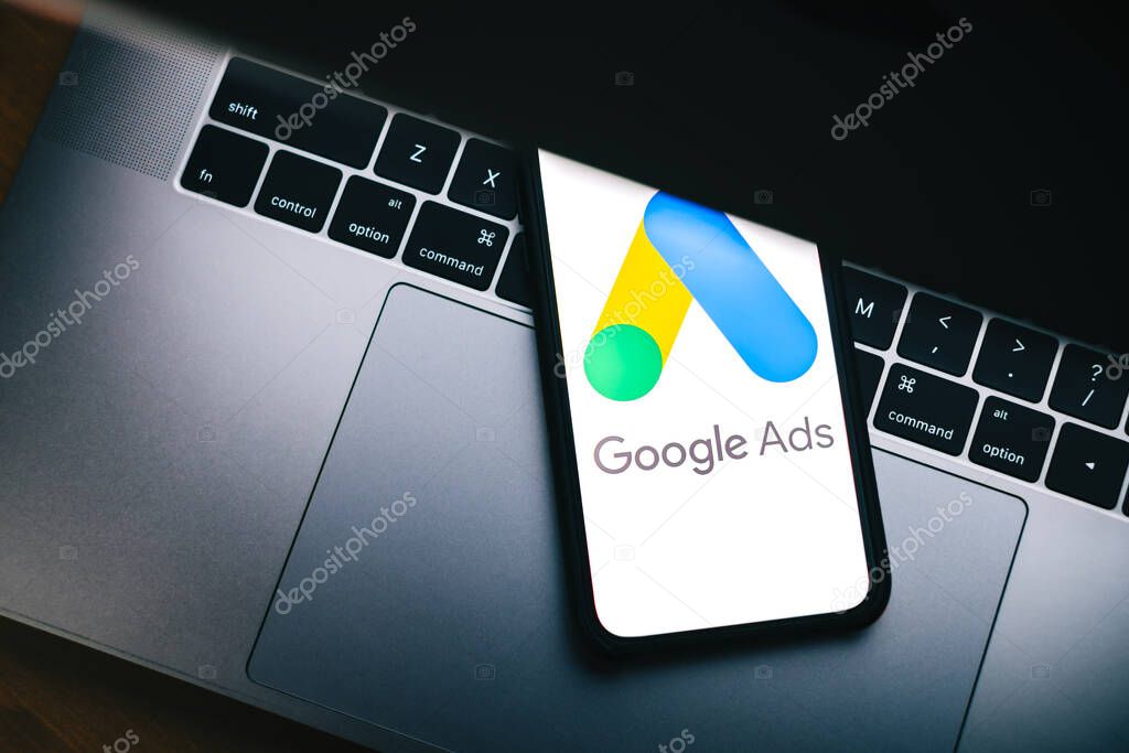 Google Ads logo on smartphone screen.