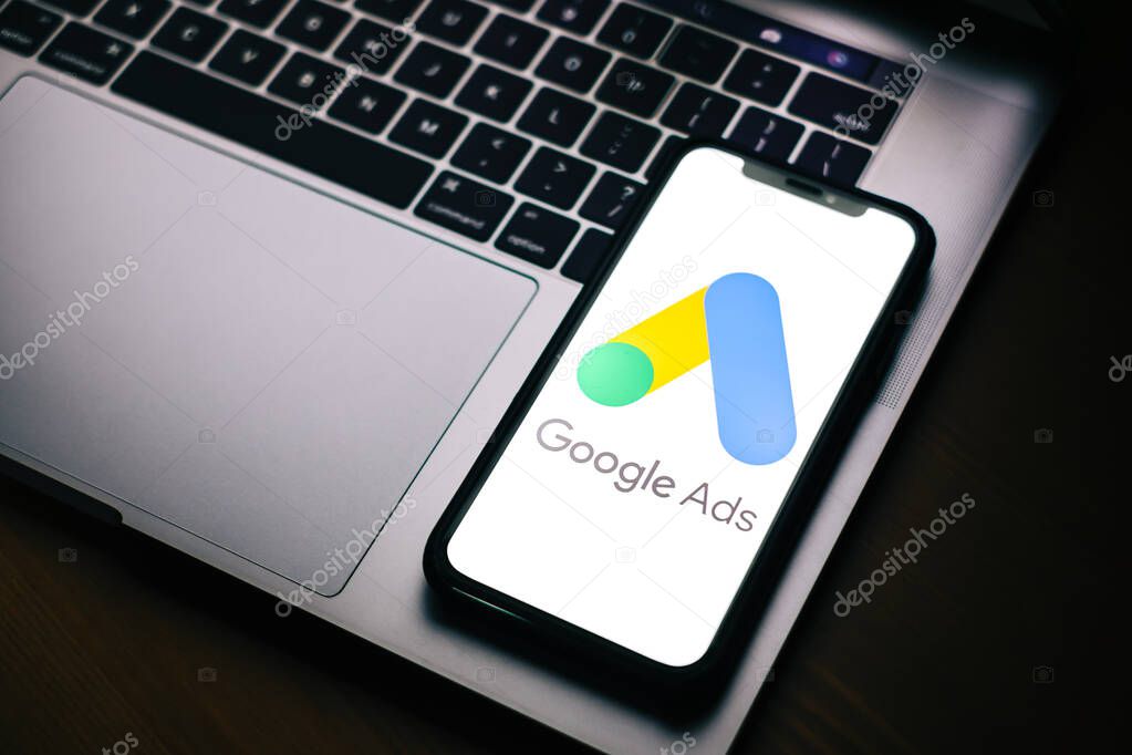 Google Ads logo on smartphone screen.