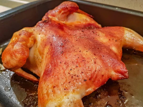 Suculento Frango Delicioso Com Uma Crosta Crocante Frita Óleo Fogão — Fotografia de Stock