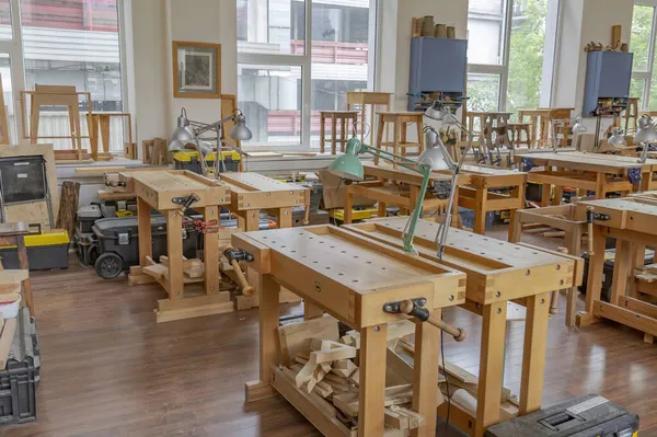 Moscow Russia May 2021 Empty Workshop Rubankov Joinery Workplaces Workbenches — Stock Photo, Image