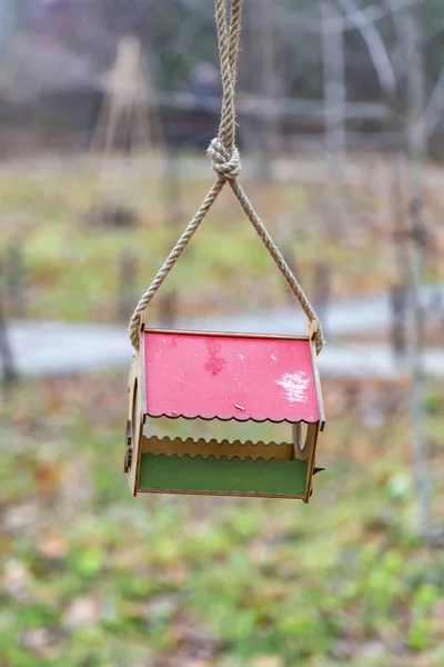 Mangeoire Oiseaux Artisanale Suspendue Arbre Dans Parc Automne — Photo