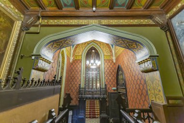 Moskova, Rusya - 3 Aralık 2021: Devlet Merkezi Tiyatro Müzesi A 'dan sonra isimlendirildi. A. Bakhrushin. 1894 'te kurulmuş. Gösteri odasının içi