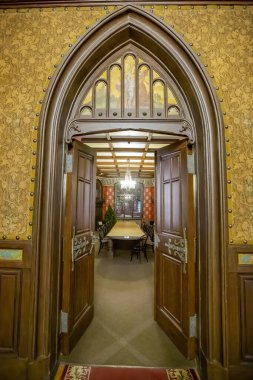 Moskova, Rusya - 3 Aralık 2021: Devlet Merkezi Tiyatro Müzesi A 'dan sonra isimlendirildi. A. Bakhrushin. 1894 'te kurulmuş. Gösteri odasının içi