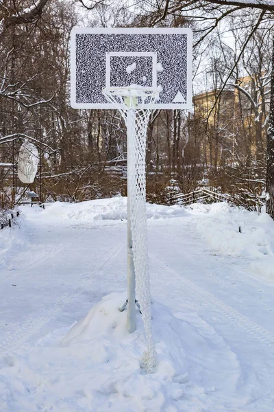 Basketball Basket Backboard Stylized Modern Code Photographed Daytime Winter Snow — Stock Photo, Image