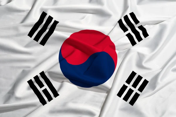 South korea flag on a silk drape waving — Stock Photo, Image