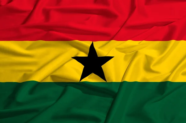 Ghana vlag op een zijden gordijn zwaaien — Stockfoto