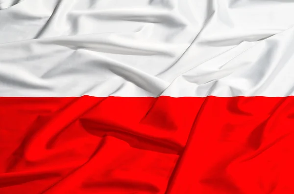 Poland flag on a silk drape waving — Stock Photo, Image