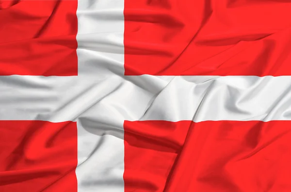 Denmark flag on a silk drape waving — Stock Photo, Image