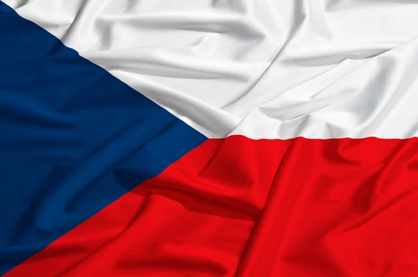Bandera de la República Checa en una cortina de seda ondeando —  Fotos de Stock