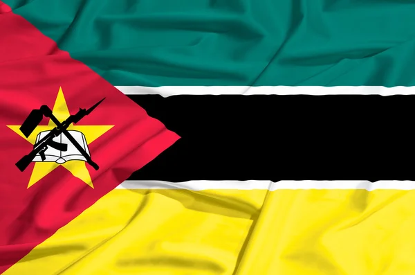 Mozambique vlag op een zijden gordijn zwaaien — Stockfoto
