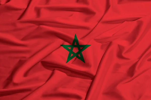 Drapeau du Maroc sur un rideau de soie agitant — Photo