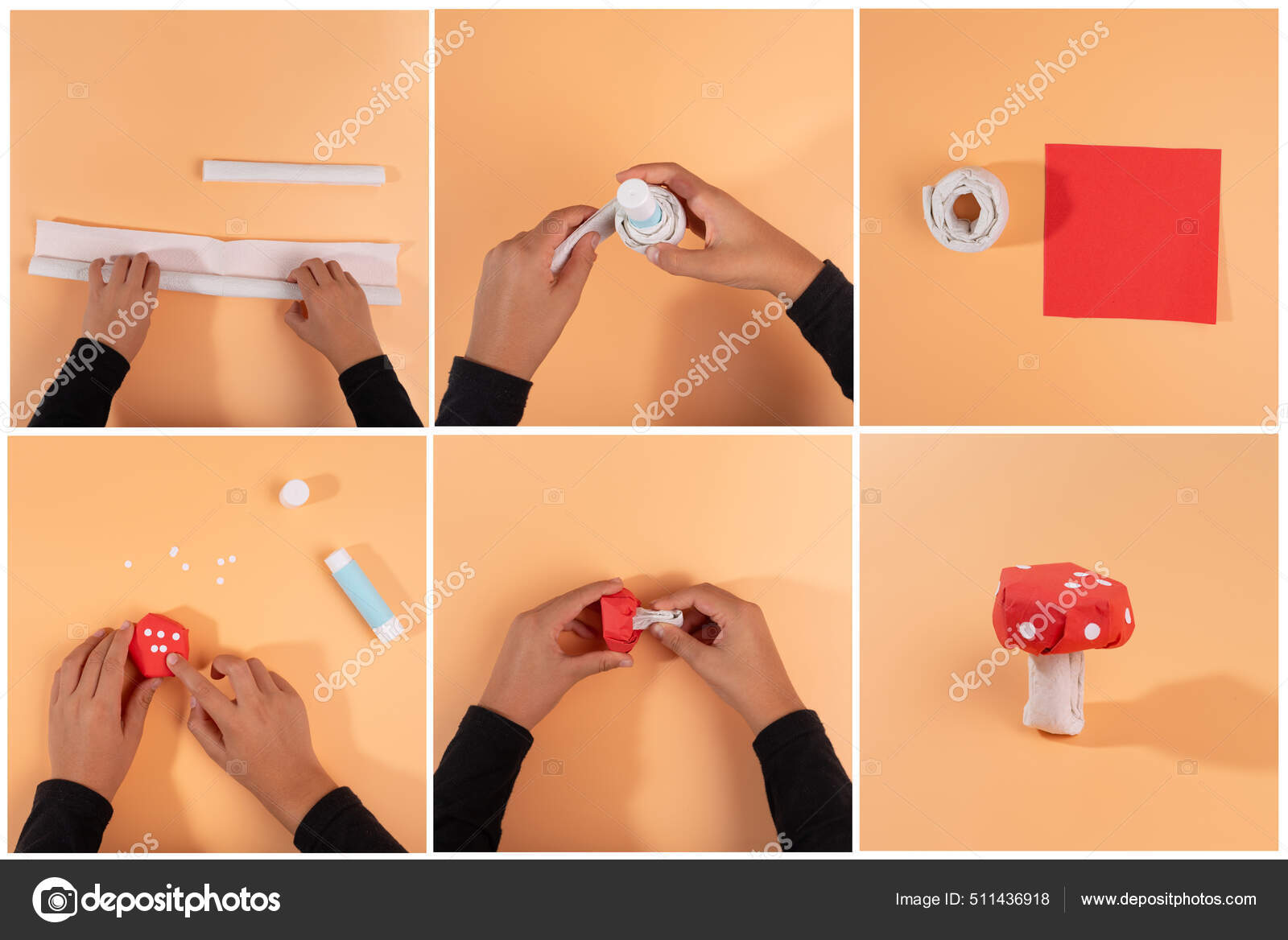 Artesanato artesanal para crianças, como fazer cogumelo de papel, tutorial  fácil — Foto © abrosimovae #511436918, image size:1600x1168