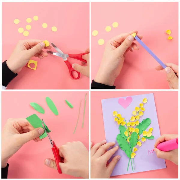 Manualidades de papel de primavera, instrucciones de bricolaje, madres tarjeta de día —  Fotos de Stock