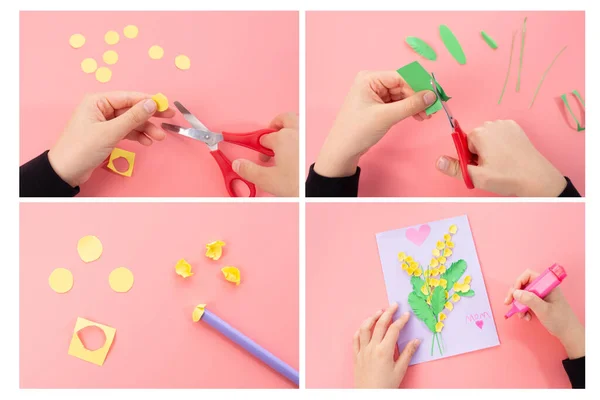 Manualidades de papel de primavera, instrucciones de bricolaje, madres tarjeta de día —  Fotos de Stock