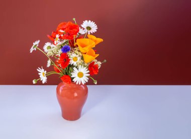 Vazoda yabani çiçek buketi, basit kır çiçekli yaz yaşam tarzı.