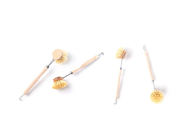 Several Natural Beech Wood Cleaning Brush Long Handle Washing Brushes — Fotografia de Stock