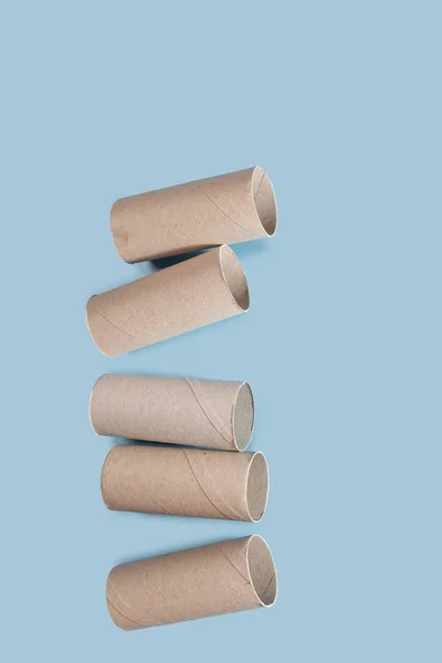 Empty Toilet Paper Rolls Blue Background Creative Crafts Design — Foto de Stock