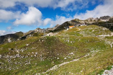 Oberstdorf - Nebelhorn Dağı 'na bakın Cable-Car-Station, Bavyera, Almanya' ya geri dönüyor, 21.09.2021