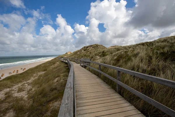 Sylt View Wooden Staircase Hiking Grass Dunes Sylt Germany 2022 — Stock Photo, Image