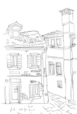 Venice Caddesi 'nde siyah-beyaz seyahat skeci. Yüksek kaliteli illüstrasyon