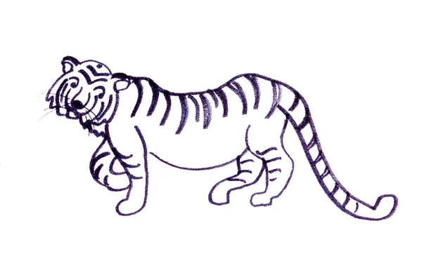 Σύμβολο Τίγρης Του Έτους 2022 Γραφική Ασπρόμαυρη Γραμμή Σχέδιο Εικόνα — Φωτογραφία Αρχείου