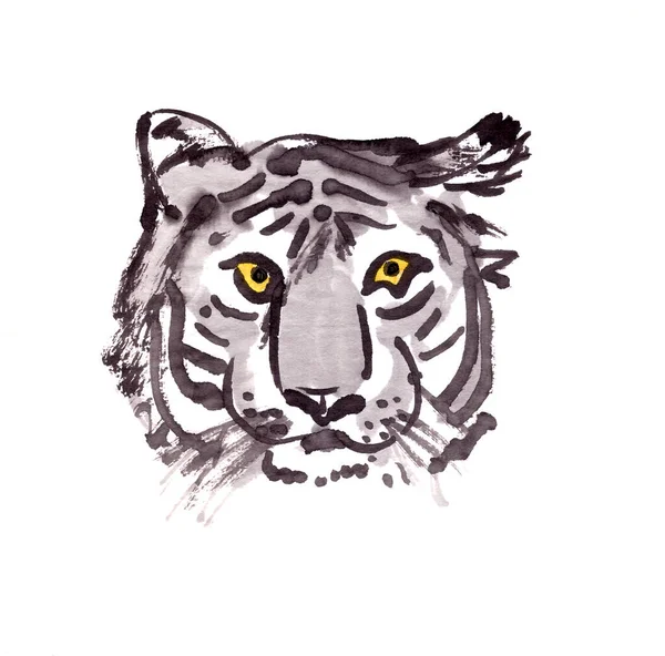 Чорно Біле Чорнило Голови Тигра Малює Східний Гороскоп Високоякісна Ілюстрація — стокове фото