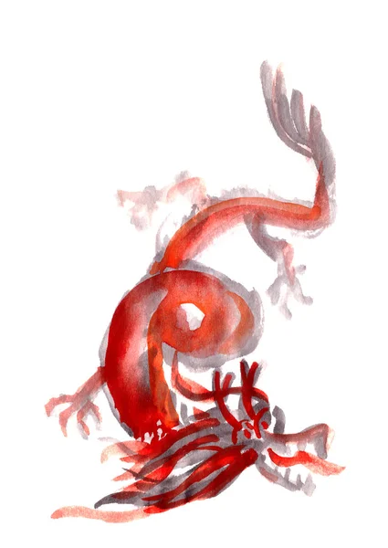 Czerwony Chiński Smok Graficzny Tusz Rysunek Białym Tle Wysokiej Jakości — Zdjęcie stockowe