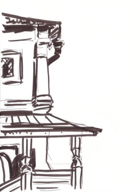 Eski Rus yapı elemanı, doğrusal grafik çizimi. Yüksek kaliteli illüstrasyon