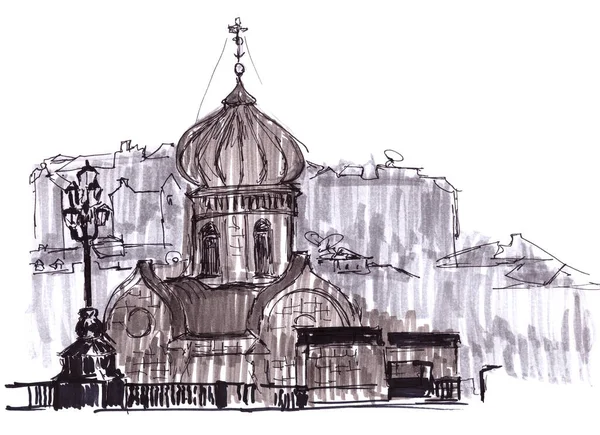 Православна Каплиця Монохромний Малюнок Туристичний Ескіз Високоякісний Приклад — стокове фото