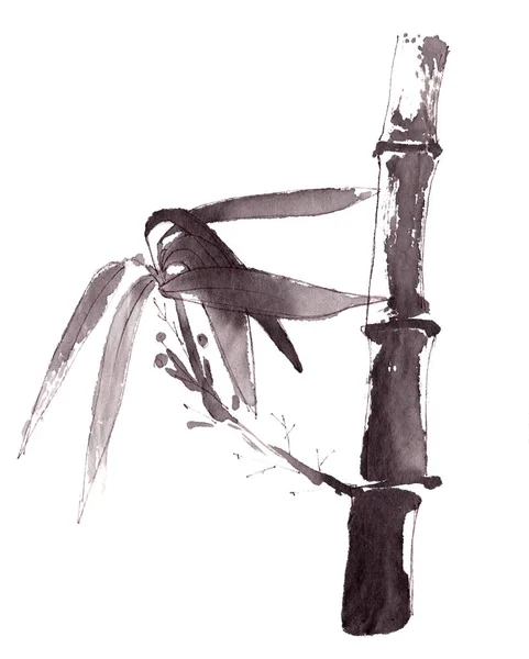 Бамбукові стовбури і листя монохромного чорно-білого китайського стилю малювання чорнила, копіювання простору — стокове фото