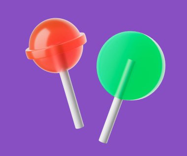Çizgi film lolipop grubu kırmızı ve yeşil. Basit 3d görüntüleme