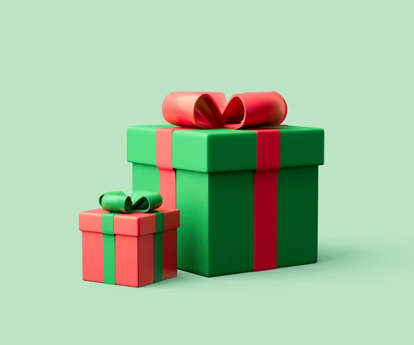 圣诞及新年礼品盒连蝴蝶结3D. — 图库照片