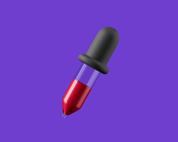 Ferramenta de pipeta de vidro preenchido simples com pintura vermelha 3d renderização ilustração — Fotografia de Stock