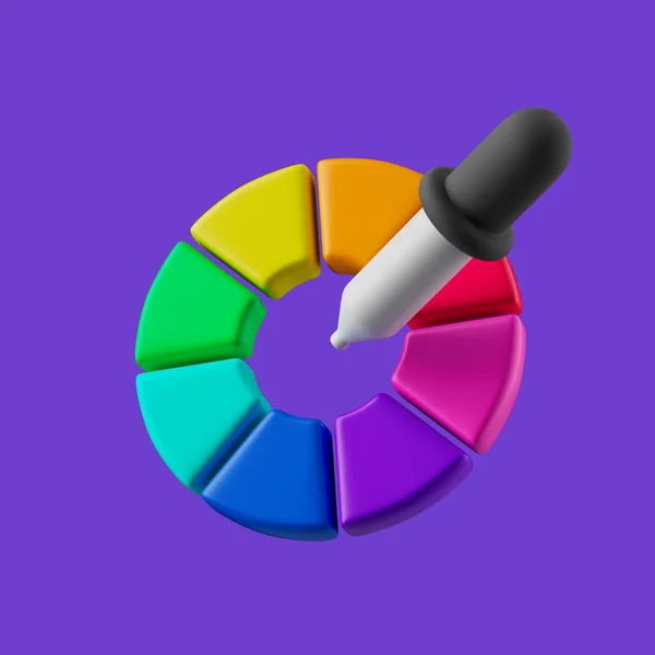 Simple color picker tool with pipette and rainbow ring 3d render illustartion — Stock Photo, Image