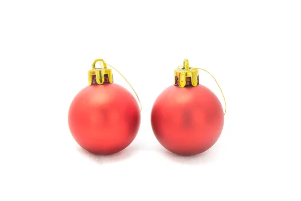 Two Red Christmas Balsl Isolated White Background — 스톡 사진