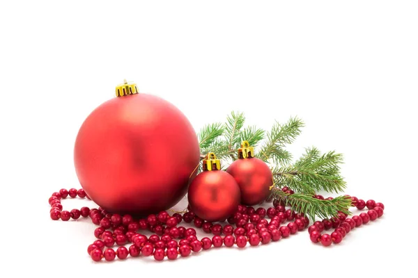 Christmasarrangement Made Baubles Pearls Christmas Tree Brunch Isolated White Background — Stockfoto