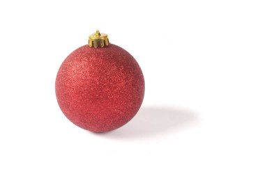 Red  christmas baubles with pine branches isolated on white background. Christmas decoration concept