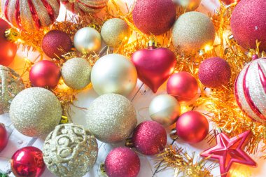 Beautiful christmas decoration on old white, wooden background. Christmas decoration concept