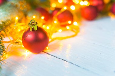 Beautiful christmas decoration on old white, wooden background. Christmas decoration concept