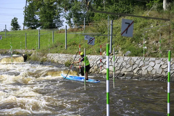 República Checa Mayo 2022 Paddleboard Race Cascade Wild River Vltava —  Fotos de Stock