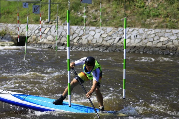 República Checa Mayo 2022 Paddleboard Race Cascade Wild River Vltava —  Fotos de Stock