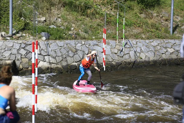 Τσεχία Μαΐου 2022 Αγώνας Paddleboard Στον Καταρράκτη Του Ποταμού Vltava — Φωτογραφία Αρχείου