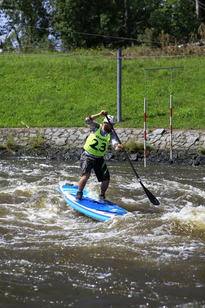 República Checa Mayo 2022 Paddleboard Race Cascade Wild River Vltava —  Fotos de Stock