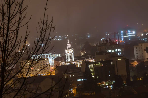 Cluj Napoca Transilvanya Romanya Nın Hava Gece Manzarası Sisli Sonbahar — Stok fotoğraf