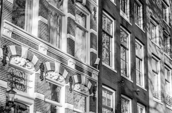 Arquitetura Holandesa Típica Amsterdã Países Baixos Imagem Preto Branco — Fotografia de Stock